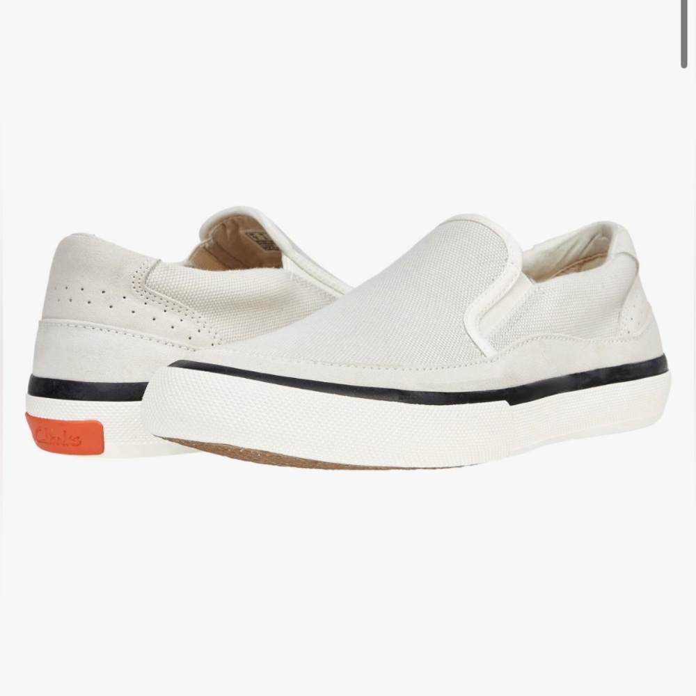 Clarks Womens Aceley Step Slip On Canvas Pumps White Sz 6.5
